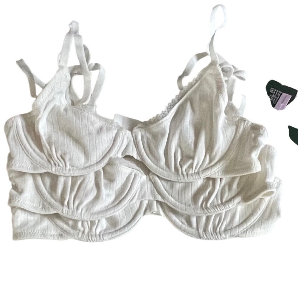 Wild Fable Cream Ribbed Unlined Underwire Bra Set of 3 34A Lace Trim